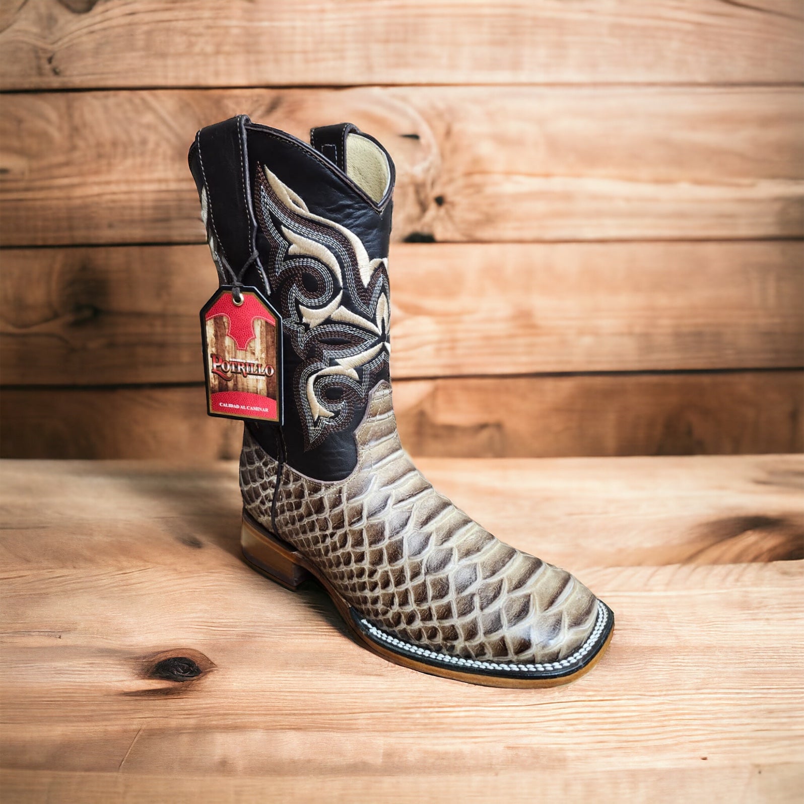 Boots Men's Botas De Piton Cuadradas Botas De Piton Grabado